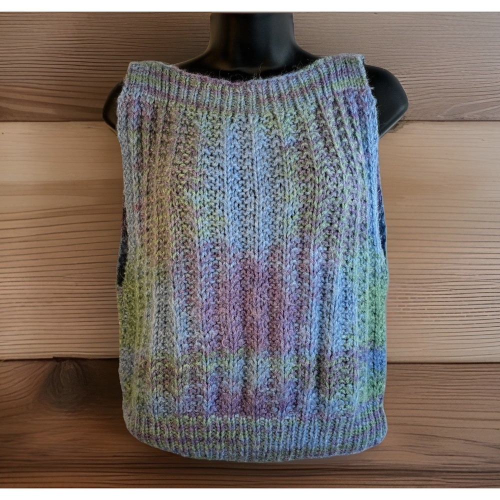Handmade Knit Crochet Sweater Vest S/M Boat‎ Neck Pastel Soft Unique Artsy Twee
